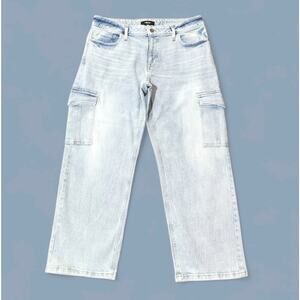 Edgely Relaxed Straight Jeans Cargo High Rise Light Wash Blue Denim Womens 14